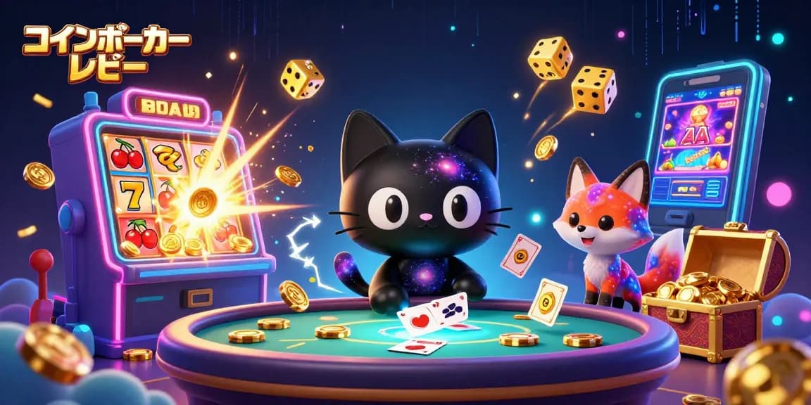 コインポーカーレビューの壮大な3Dイラスト、カジノテーブルで魅力的にプレイするキャラクターたち
