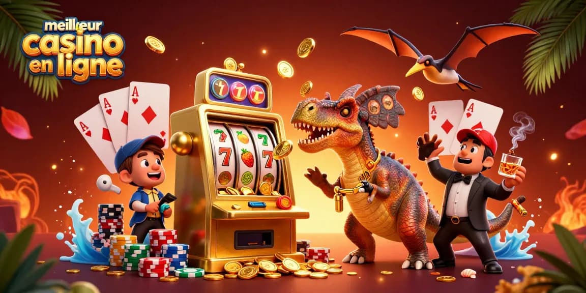 Illustration d'un pachycéphalosaure frappant une machine à sous dans le meilleur casino en ligne.