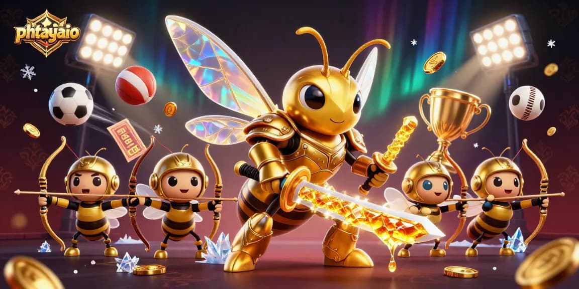 Phtayaio's exciting online casino scene showcases a golden hornet samurai amidst dynamic sports elements.