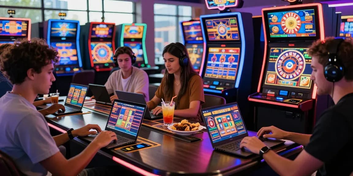 Engaged casino enthusiasts exploring online games at https://dentalgroups.co.uk, surrounded by vibrant gaming visuals and refreshing ambiance.