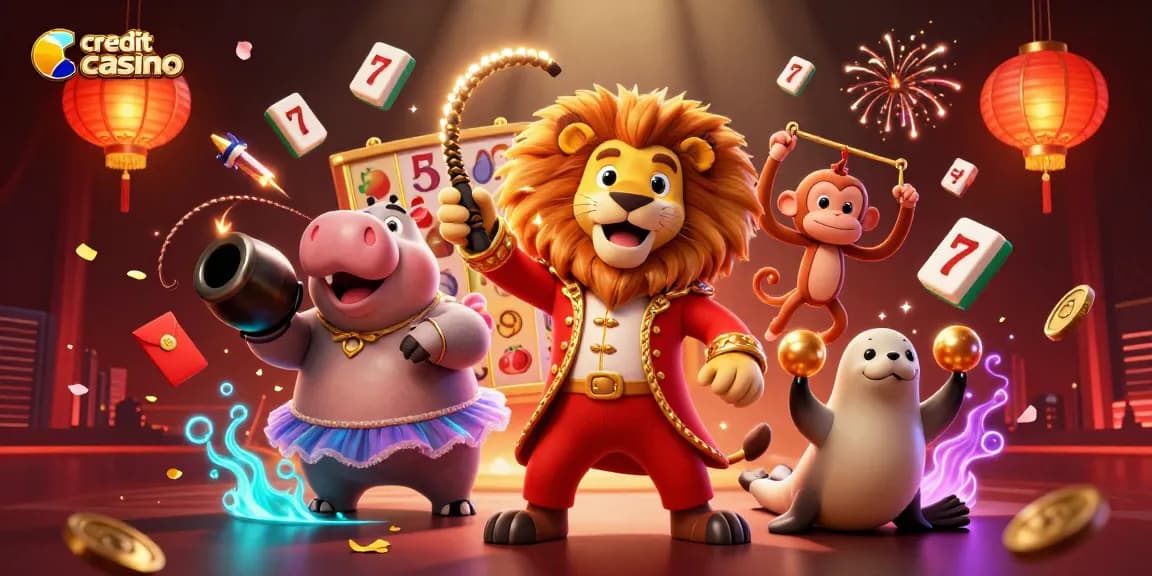 Experience thrilling gameplay at a credit card casino with dynamic characters and festive symbols.