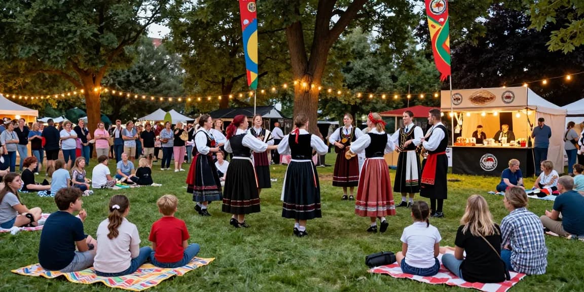 we88 PGSLOT cultural festival with Breton music, dancers, and food stalls.