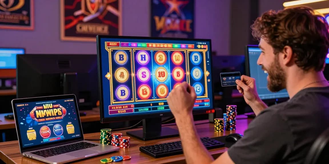 Exciting online gaming experience at https://chps.org.uk/ with colorful slot games and a player celebrating a win.