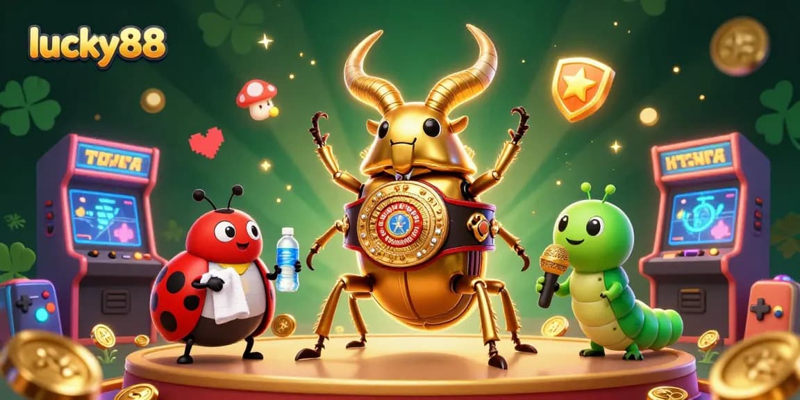 Spin to win big with lucky88 as a giant golden beetle battles for jackpot glory!