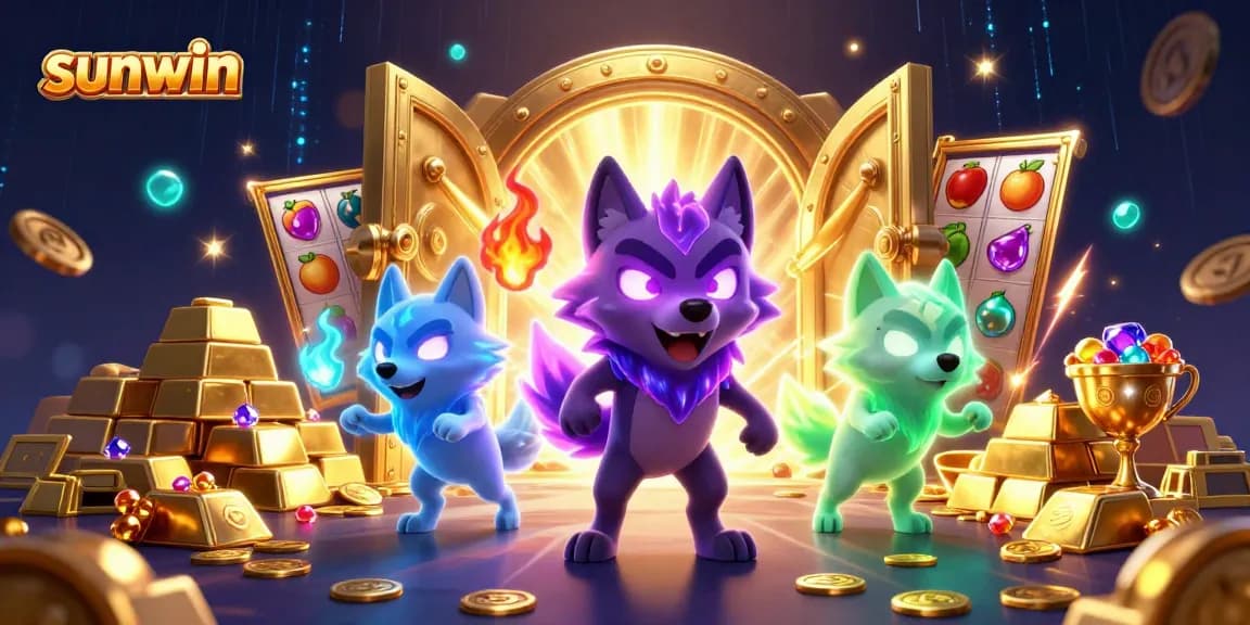 Play exciting games at sunwin with a 3D wolf pack leader amidst thrilling casino treasures.