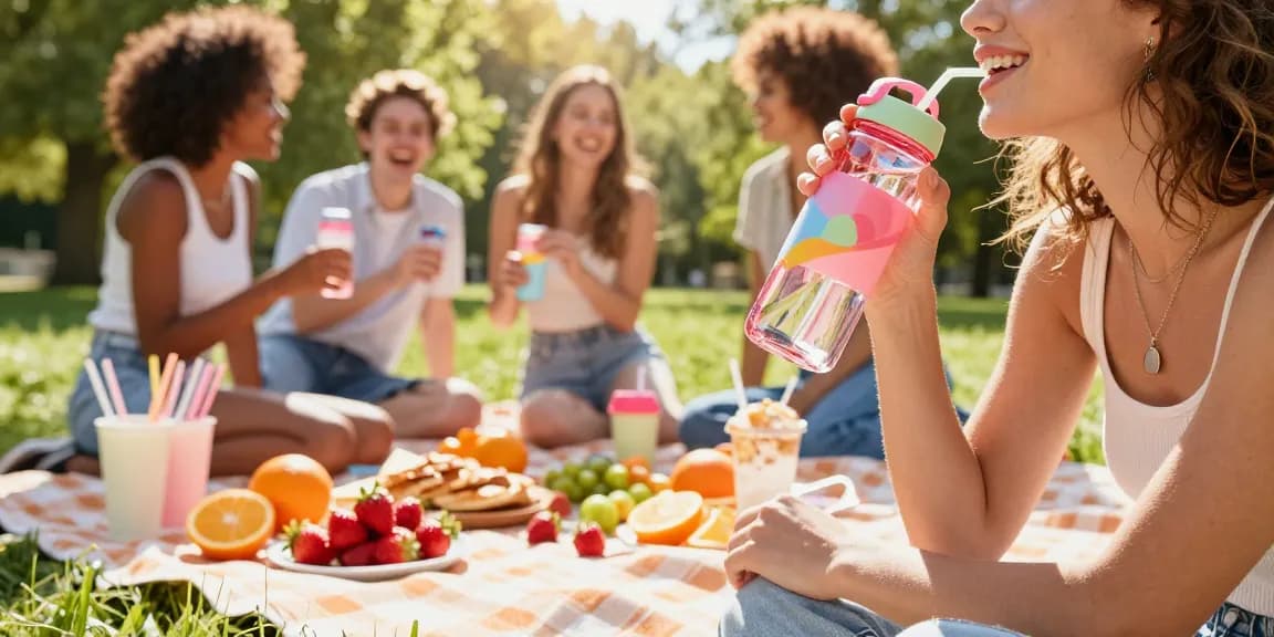 Refreshing water bottle with smell ring enhances outdoor picnic flavors.