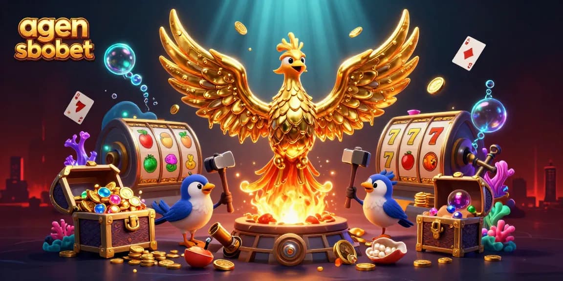 Engage with agents sbobet for a vibrant casino experience featuring a golden phoenix and slot elements.