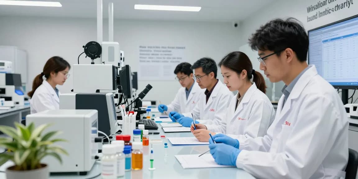 Researchers analyzing peptides and SARMs in a modern lab, showcasing swiss chems labs quality.
