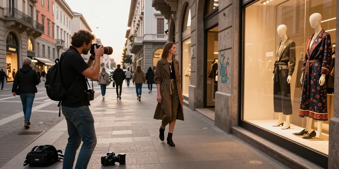 Fotografo Milano ritrae moda e gioielli in un vivace ambiente urbano.