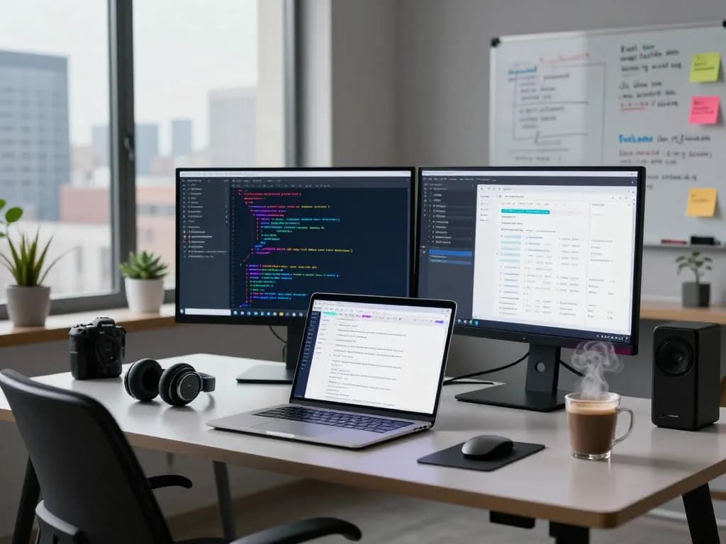 Developer using moltbot ai in a modern workspace with vibrant coding interface and urban skyline.