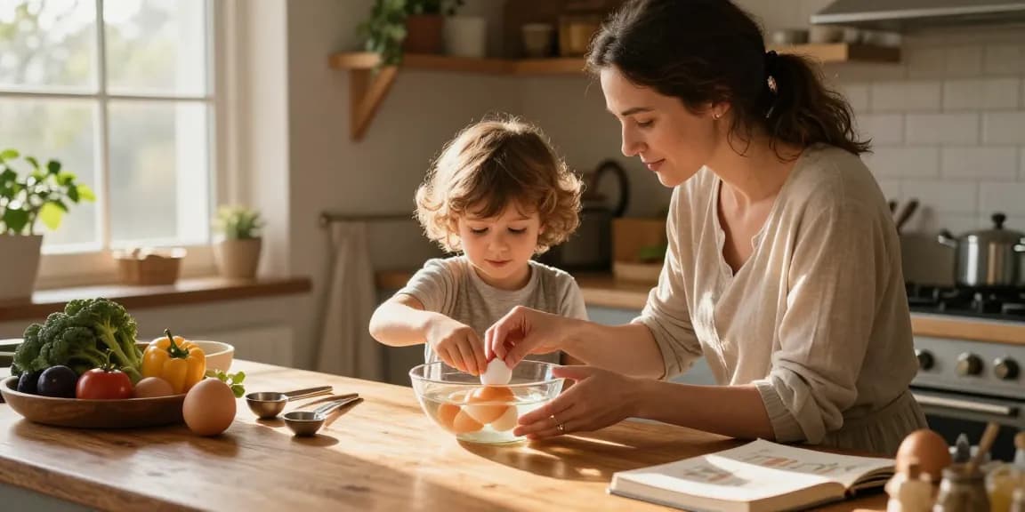 Metode Egg Float Test untuk mengecek kesegaran telur di dapur, https://www.eggfloattest.com/contact, ibu mengajarkan anaknya cara memeriksa kesegaran telur.