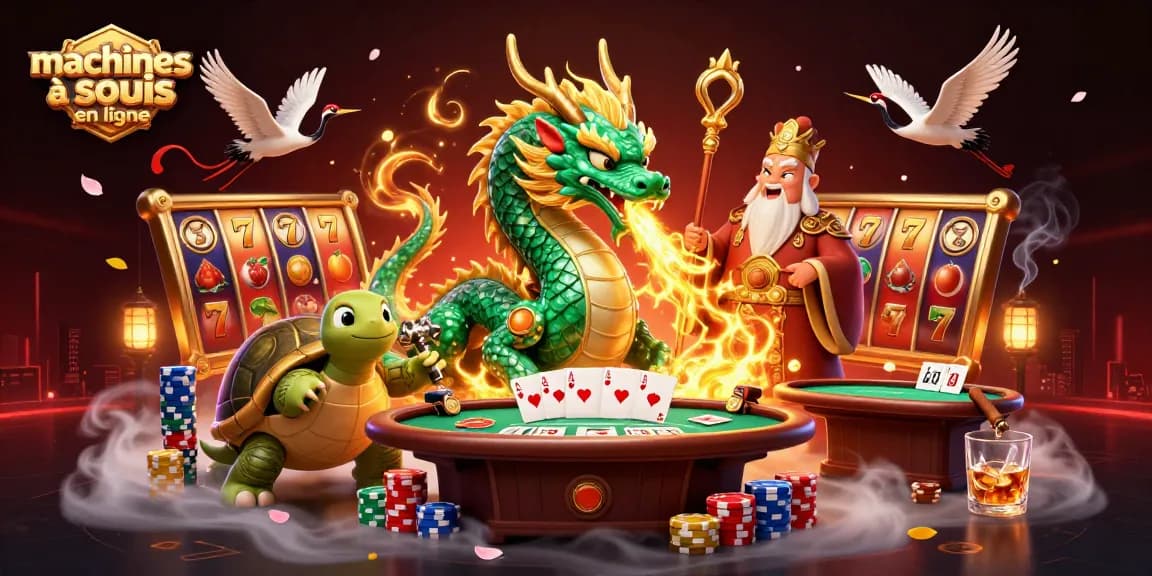 Jouez aux machines à sous en ligne avec enthousiasme, symboles chanceux et dragon jade illuminant l'action.