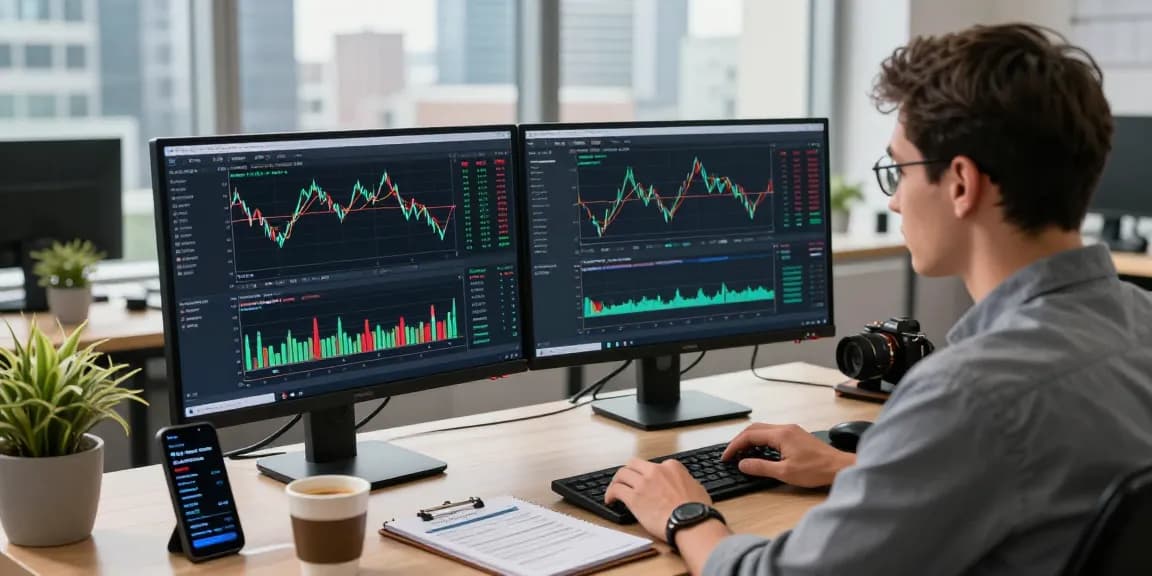 Dynamic mt4 trading workspace with forex charts and trader focused.