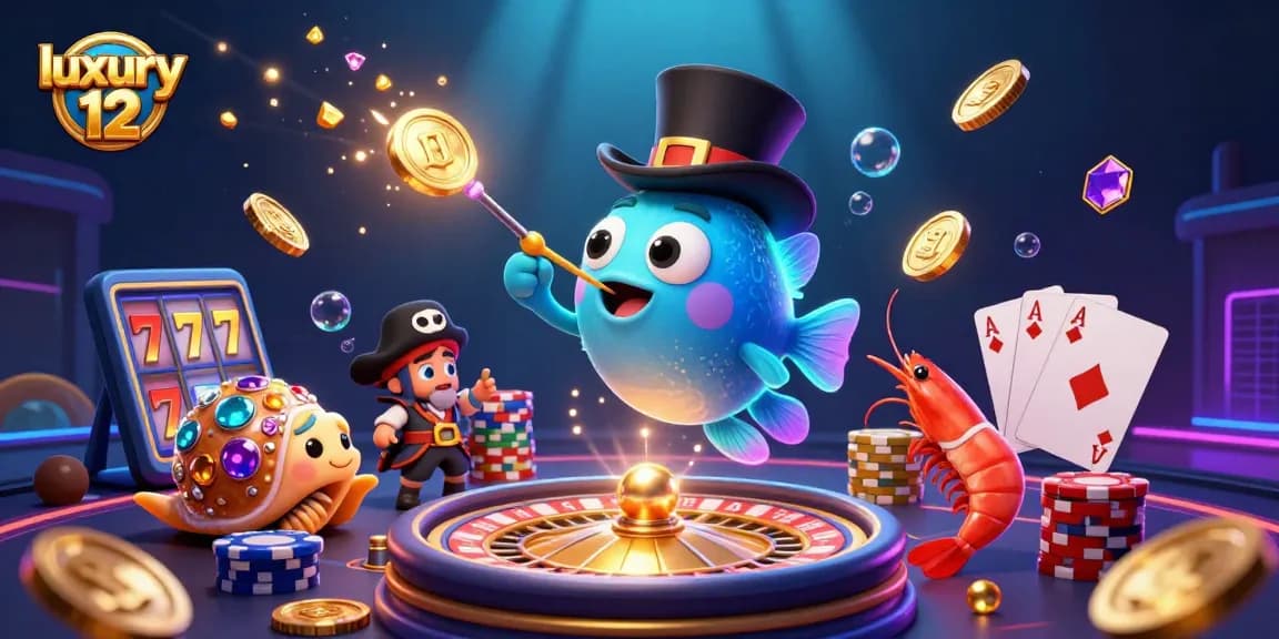 Experience the vibrant luxury 12 casino scene with characters and dynamic gaming elements.