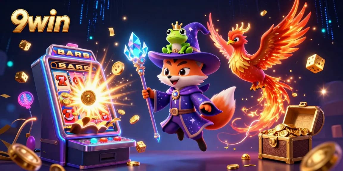 Play thrilling games at 9win with magical characters among bursting slot machines and gold coins
