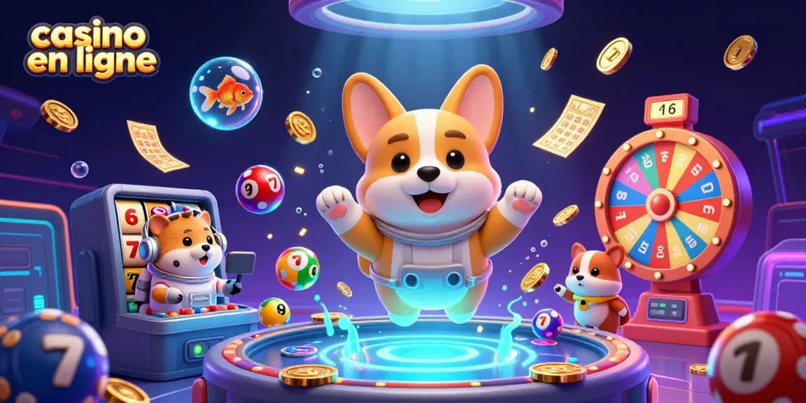 Le casino en ligne en action avec un corgi astronaute flottant et des éléments de jeu colorés