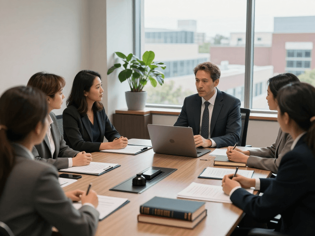 Stephen Gleave Ancaster consulting with clients in a professional legal office