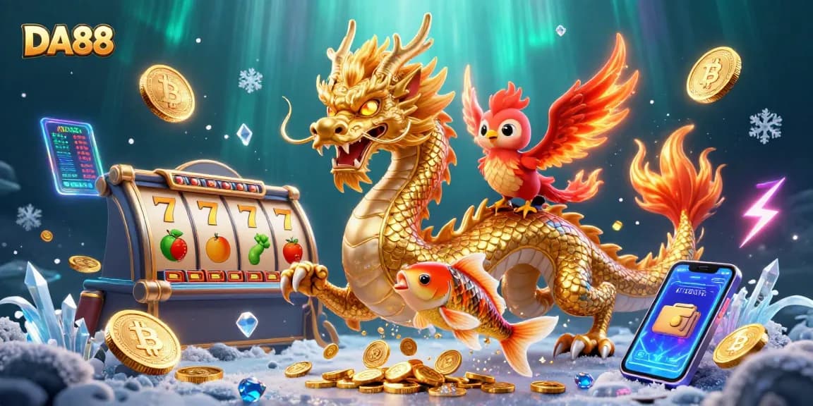 Experience thrilling wins at DA88 with a fierce dragon and lucky gaming symbols in action.