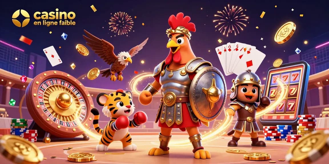 Jouez à des jeux palpitants sur un casino en ligne fiable, entouré de pièces d'or et de gemmes étincelantes.