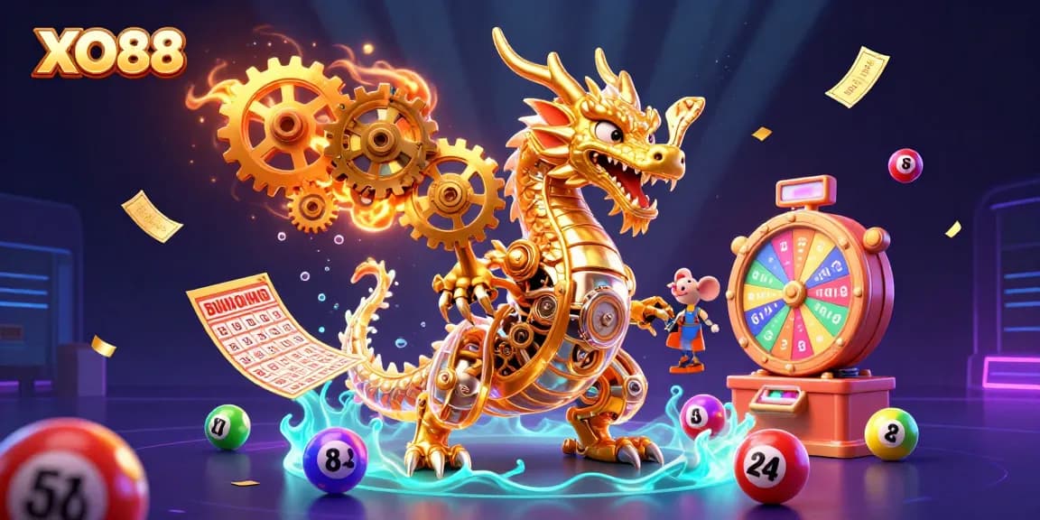 Experience thrilling gameplay with XO88 as colorful elements fly in a dynamic casino scene.
