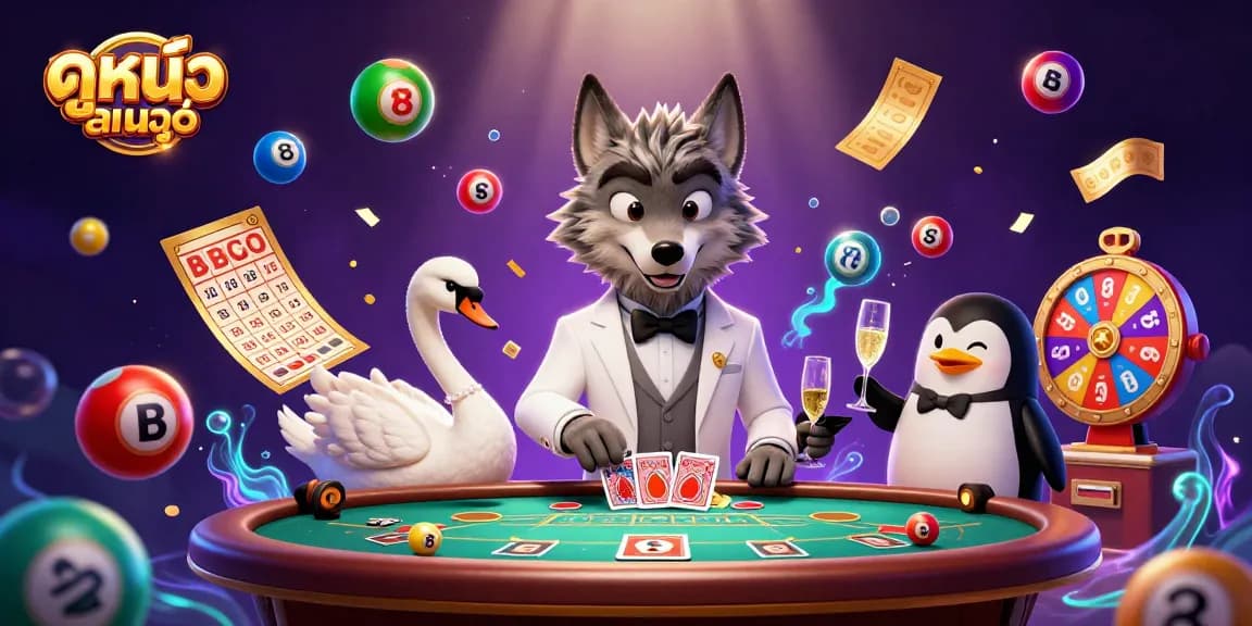 Engage in ดูหนังออนไลน์ with a vibrant 3D casino scene showcasing playful characters and exciting gaming elements.