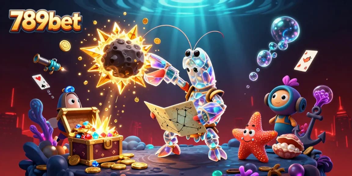 Watch the 789bet samurai mantis shrimp explode asteroids for gems in this vibrant casino scene.
