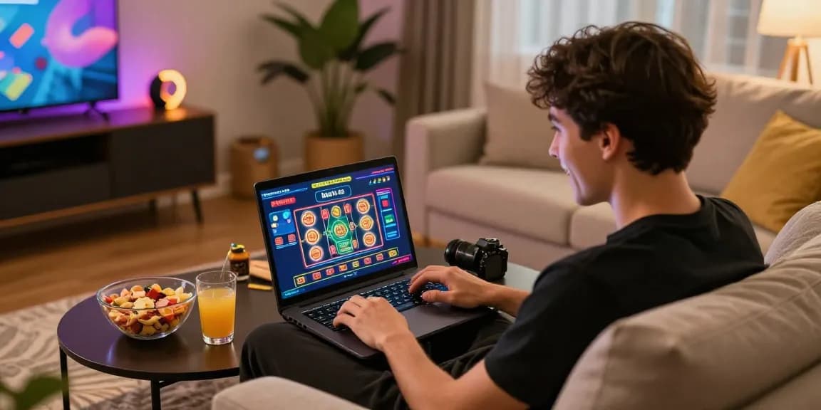 Player enjoying a cozy gaming experience at home with casinos that accept credit cards.