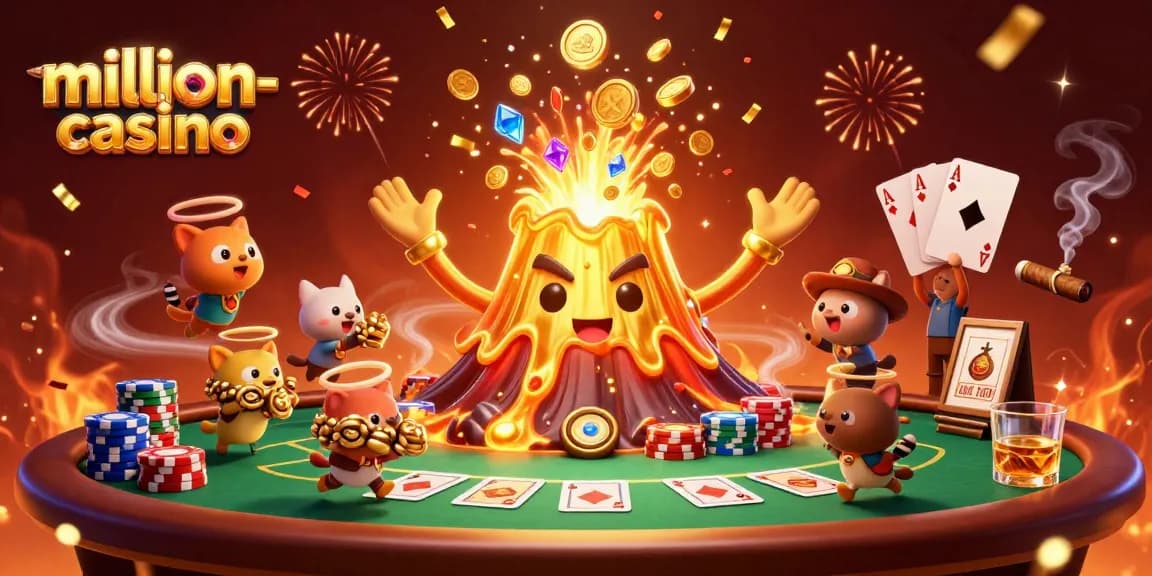 Play thrilling games at million-casino with a vibrant, treasure-filled scene.
