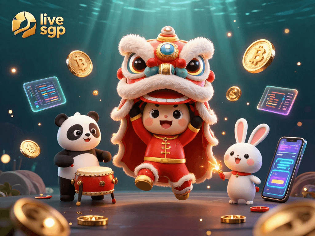 Mengikuti live draw sgp dengan antusias saat karakter berperan dalam kostum tarian singa, menampilkan elemen permainan digital yang mengesankan.