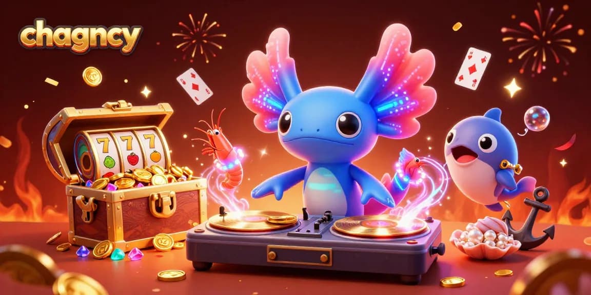 Spin golden slots at chagency with an underwater party featuring vibrant characters and casino symbols.