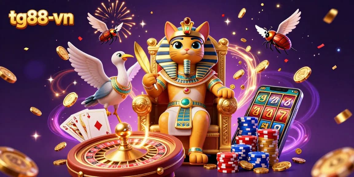 Experience the excitement at tg88-vn with colorful casino elements and a vibrant Egyptian theme