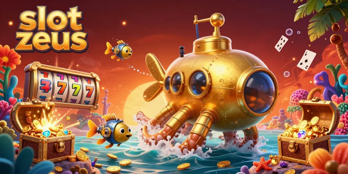 Experience the thrill of slot zeus with a vibrant kraken submarine amidst golden coins.