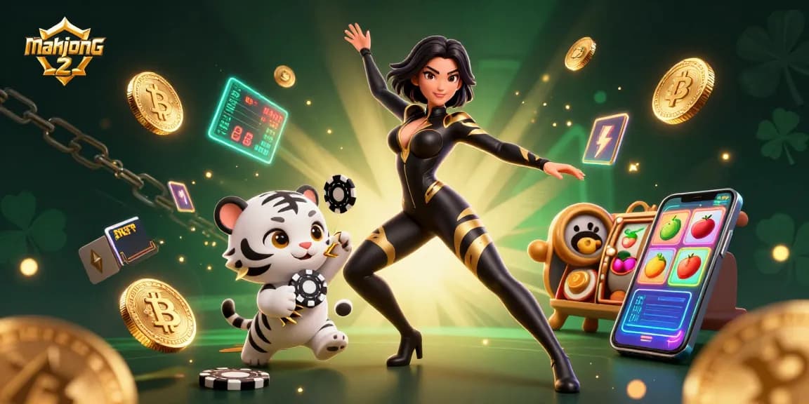 Engage with mahjong 2's stunning visual scene featuring a charismatic acrobat and a playful tiger.