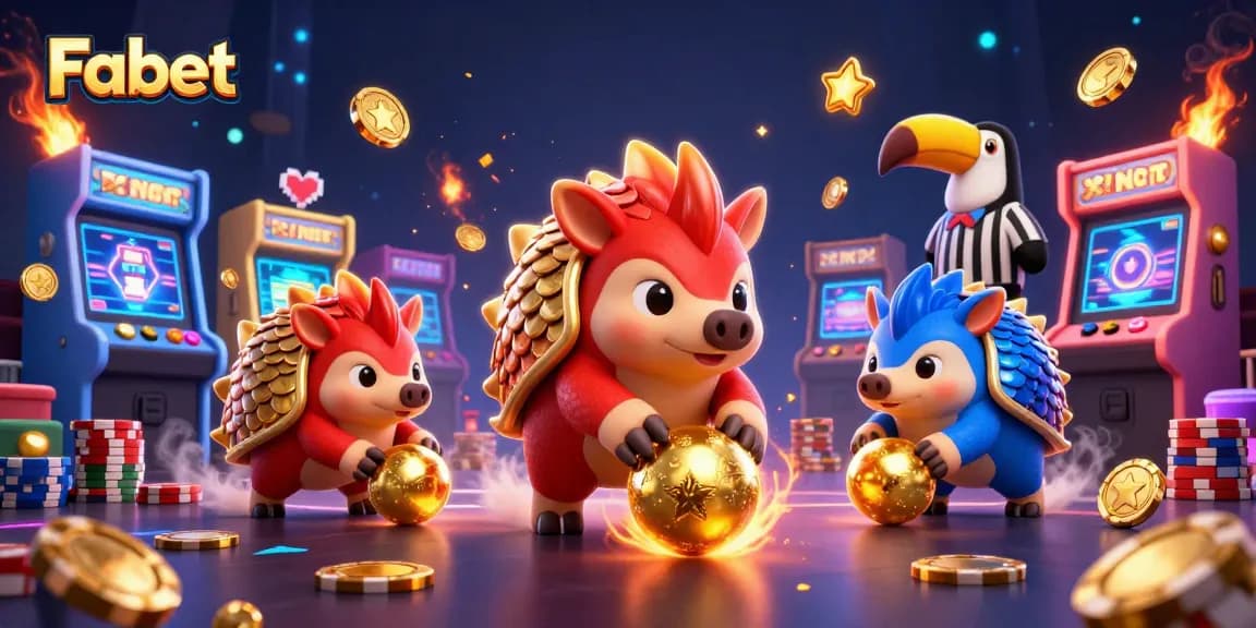 Fabet pangolins bowling poker chips in vibrant 3D casino illustration for online gaming excitement.