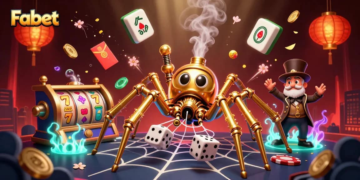 Fabet's thrilling online casino experience featuring dynamic slot reels and a steampunk theme.