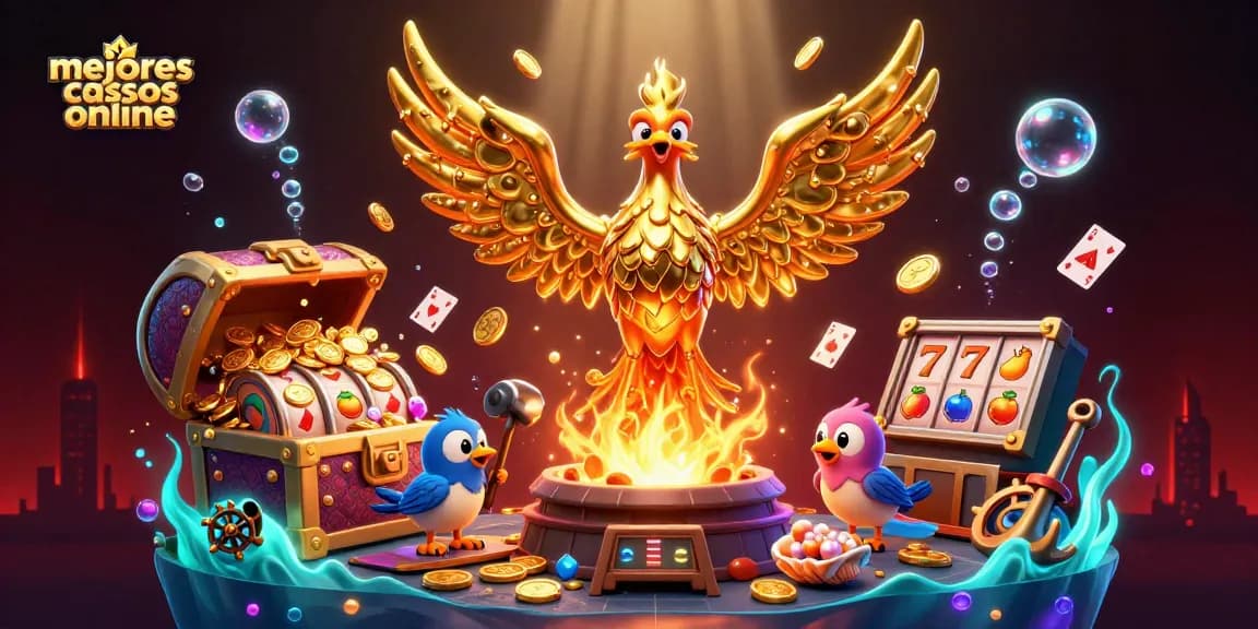 Juega en los mejores casinos online y descubre premios en una dinámica ilustración 3D vibrante.