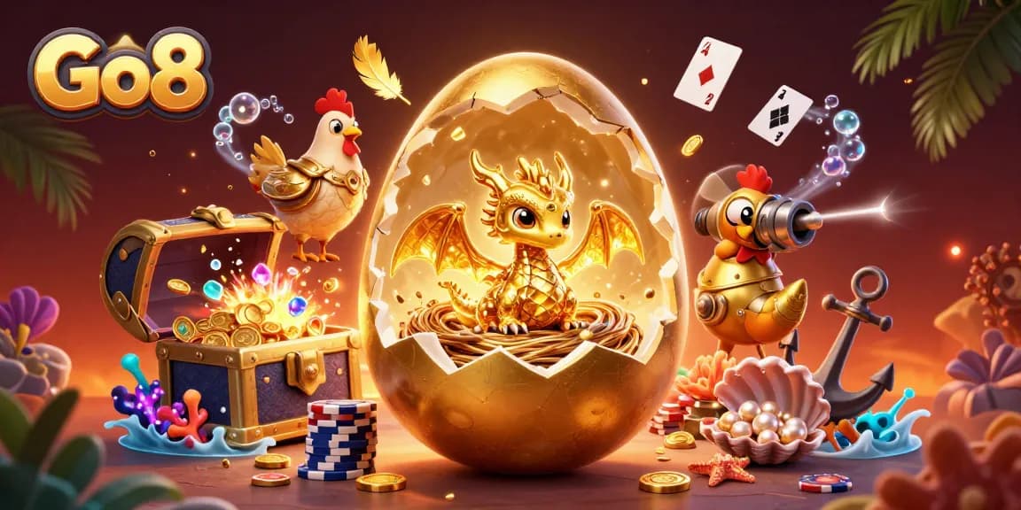 Go8 players enjoy epic wins surrounded by vibrant casino elements and golden treasures.