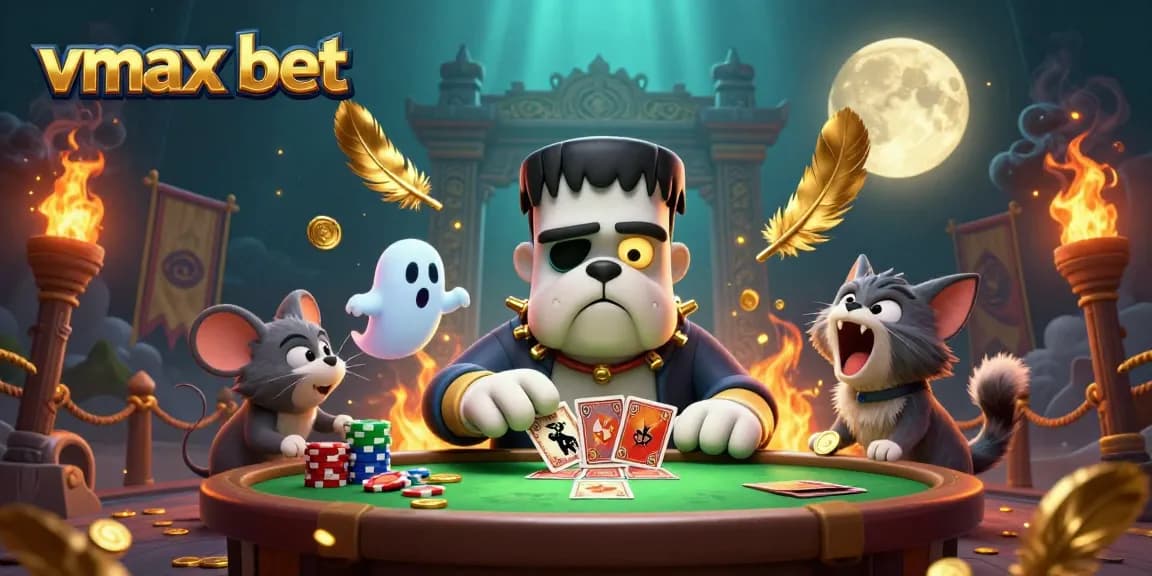 Experience the excitement of vmax bet with a vibrant 3D illustration of lively casino characters.