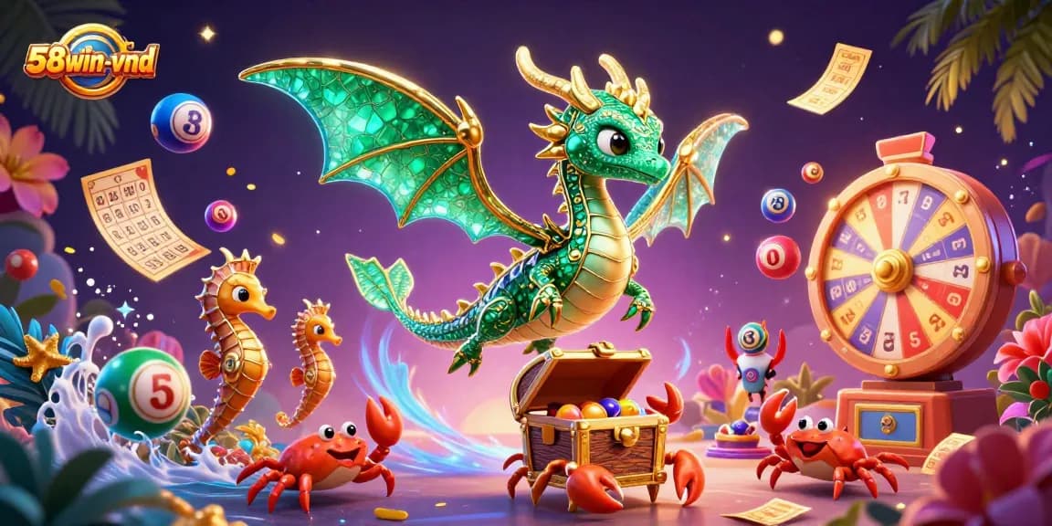 Experience the vibrant energy of 58win-vnd with dynamic lottery elements and ocean treasures.