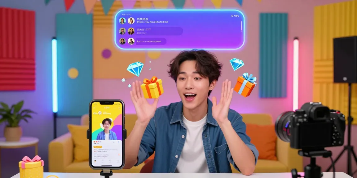 Mango Live user top up mango diamonds celebration with smartphone and vibrant graphics