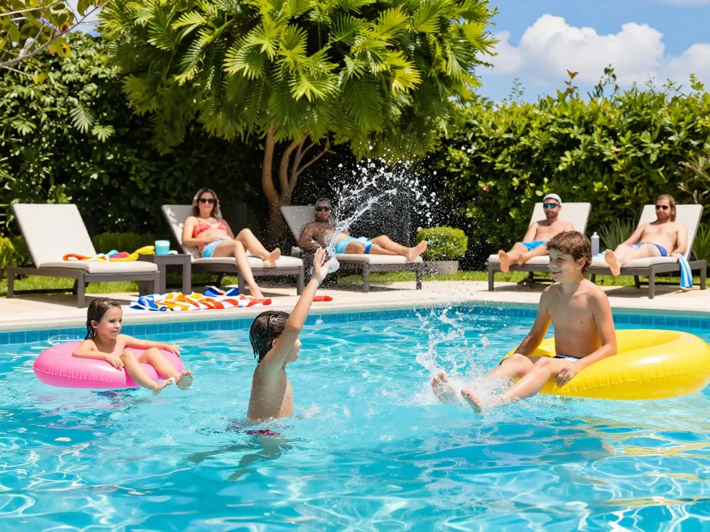 Dolphin Pool Services enhancing family leisure times with vibrant pool activities and clear water.