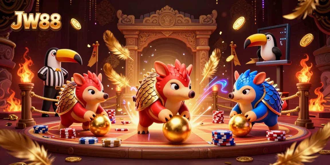 JW88 pangolins compete in a vibrant gambling arena, showcasing action and excitement in gaming.
