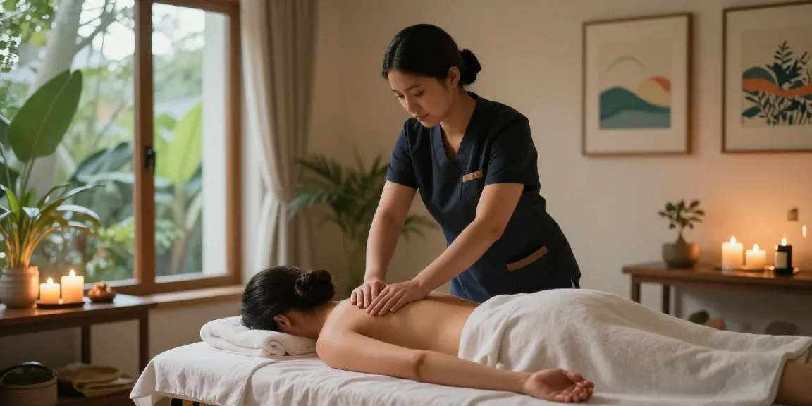 마사지 중인 고객과 치료사의 치유적인 순간, 편안하고 아늑한 스파 환경