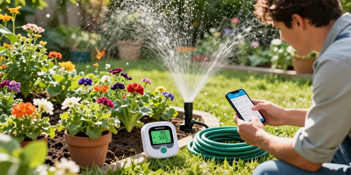 Garden with a RainPoint WiFi water timer optimizing plant growth and irrigation.