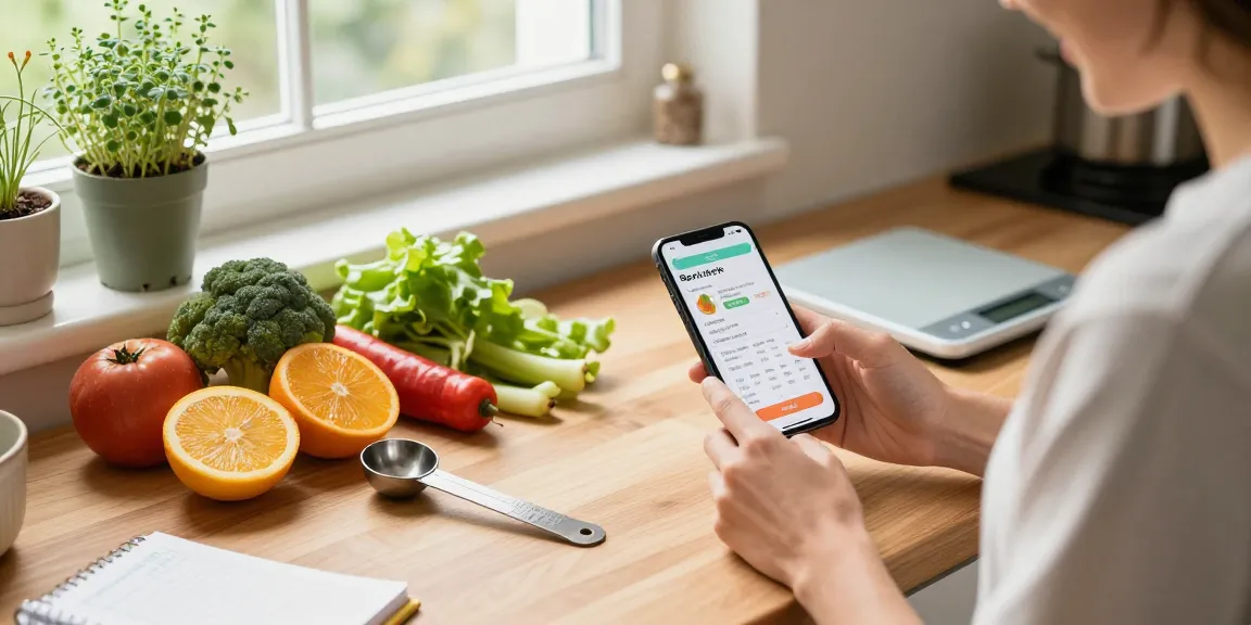 Healthy cooking with the best food tracker on display in a sunny kitchen