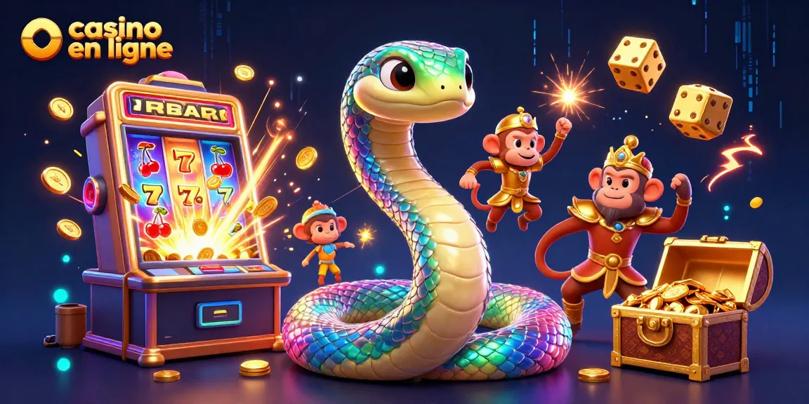 Cette illustration présente une scène de casino en ligne dynamique avec des éléments colorés et une atmosphère de jackpot.