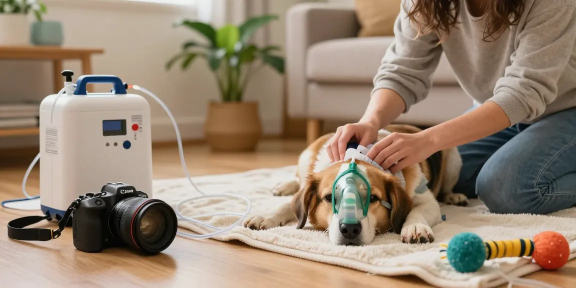 PetAir oxygen therapy setup for a dog at home, showcasing comfort and care.
