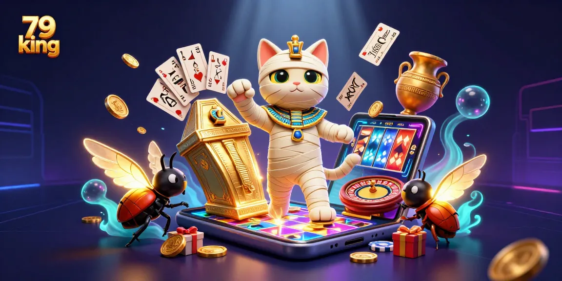 Play and win with the exciting 79 king slot in a vibrant pyramid casino scene.