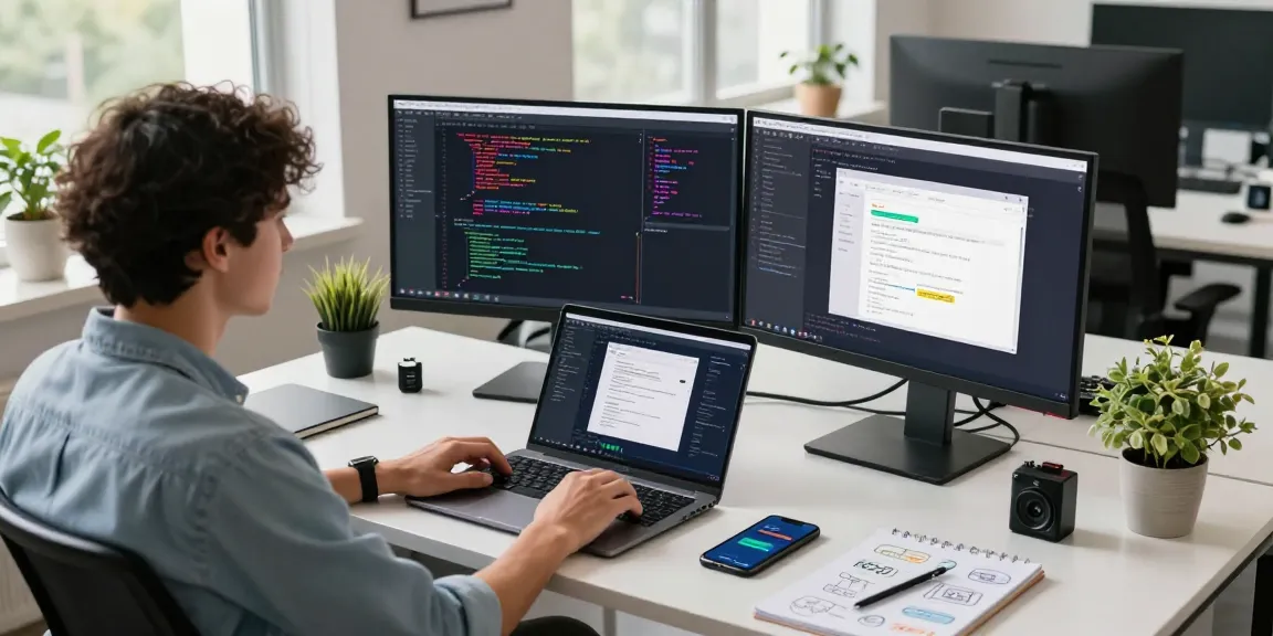 Programmer using sc88 software in a vibrant workspace with code and design elements.