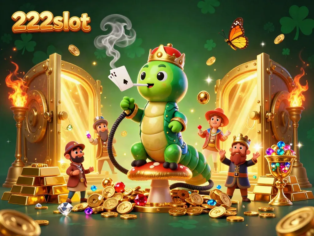 Menyemarakkan permainan slot gacor 222slot dengan ilustrasi karakter kartun yang unik dan harta berkilauan.